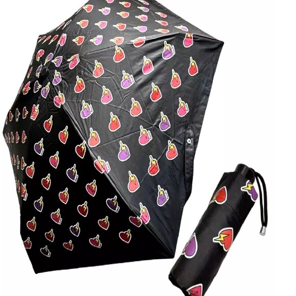 NWT Coach UV Protection Black Mini Umbrella Hearts CW556 - Picture 1 of 3
